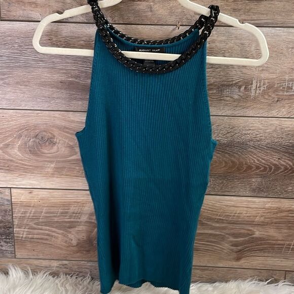 August Silk Ladies Sleeveless Top w/ Acrylic Chain Shoulder Straps, Size L,Green - Picture 3 of 7
